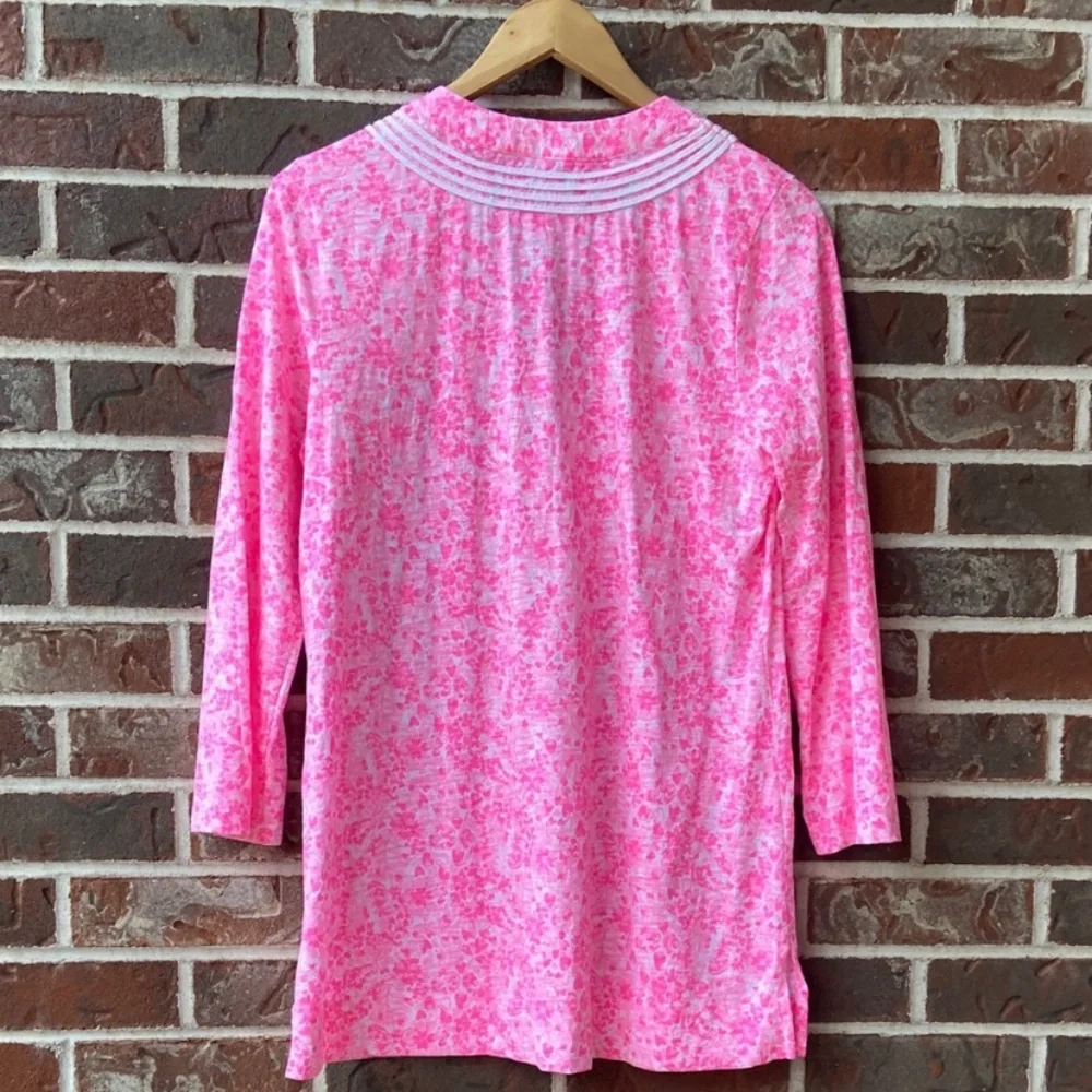 Lilly Pulitzer Pink Floral Tunic with White Embroidery - Picture 5 of 6